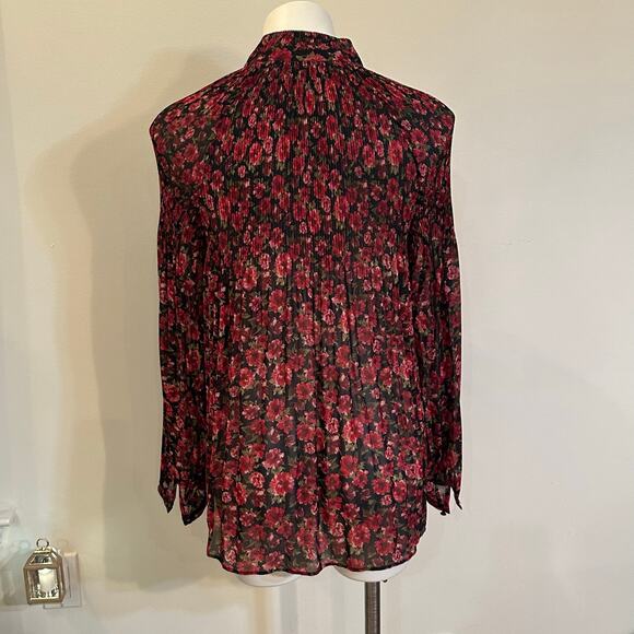 Ralph Lauren Crinkle Floral Sheer Blouse sz S Long Sleeve Tie - Picture 6 of 9
